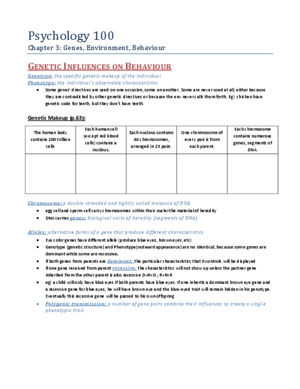 PSYC 100 Chapter Notes - Chapter 3: Ke Family, Biological Determinism, Chromosome thumbnail