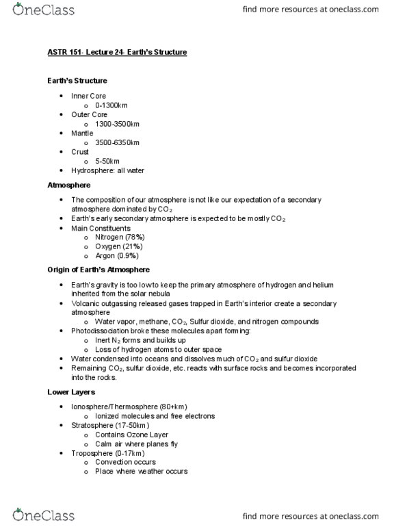 ASTR 151 Lecture Notes - Lecture 24: Calm Air, Sulfur Dioxide, Photodissociation thumbnail