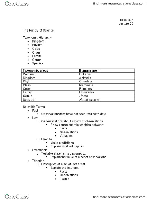 BI SC 002 Lecture Notes - Lecture 25: Hominidae, Chordate, Eukaryote thumbnail
