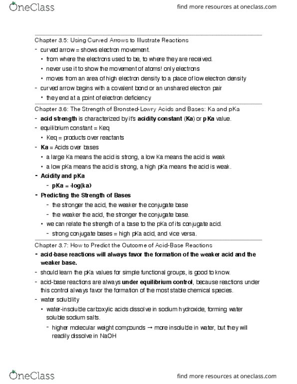 CHEM 211 Chapter Notes - Chapter 3.5-3.10: Electronegativity, Conjugate Acid, Acid Dissociation Constant thumbnail