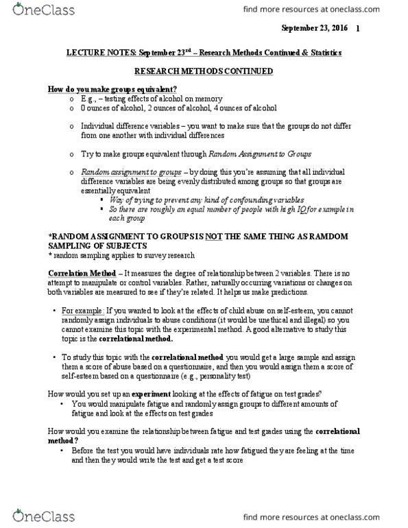 PSYC 1010 Lecture Notes - Lecture 3: Standard Deviation, Descriptive Statistics, Statistical Significance thumbnail