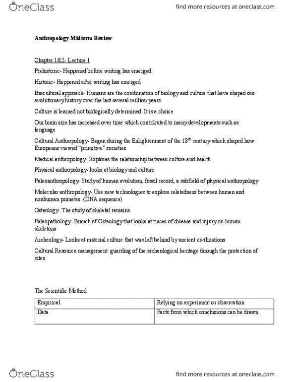 ANTA01H3 Lecture Notes - Lecture 1: Windbreak, Olduvai Gorge, Fluorine thumbnail