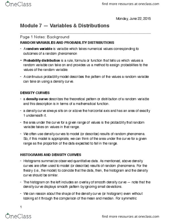 Statistical Sciences 1024A/B Lecture Notes - Lecture 7: Standard Deviation, Sample Space, Random Variable thumbnail