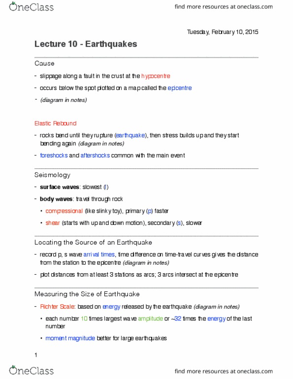 Earth Sciences 1022A/B Lecture Notes - Lecture 10: Wind Wave, Seismic Refraction, Outer Core thumbnail