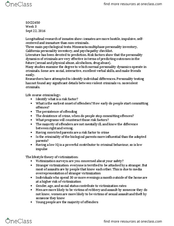 SOCI 2450 Lecture Notes - Lecture 3: Psychopathy Checklist thumbnail