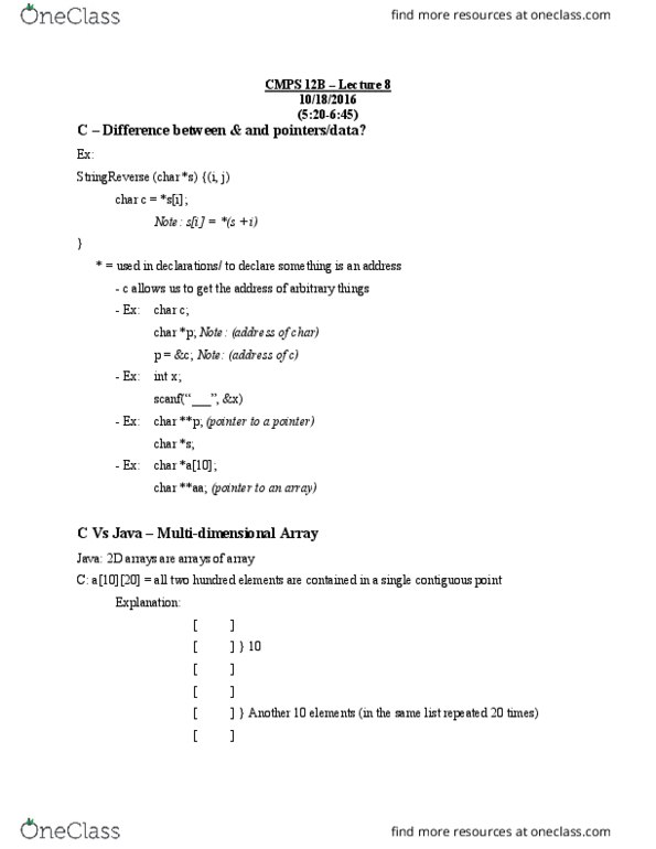 CSE 15 Lecture Notes - Lecture 8: Null Pointer, Linked List, Scanf Format String thumbnail