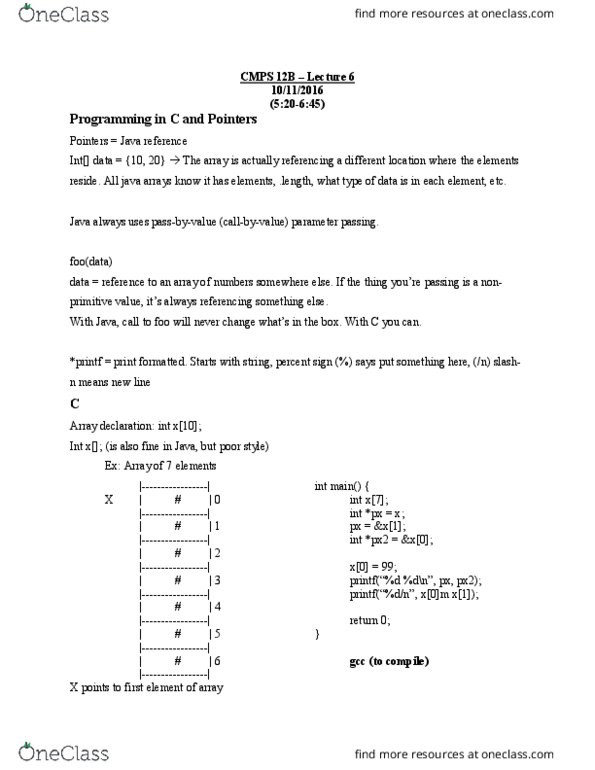 CSE 15 Lecture Notes - Lecture 6: Gnu Compiler Collection, Ampersand, Byte Addressing thumbnail