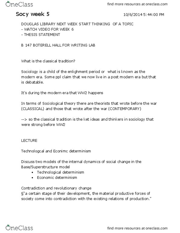 SOCY 122 Lecture Notes - Lecture 5: Friedrich Engels, Reductionism, German Idealism thumbnail