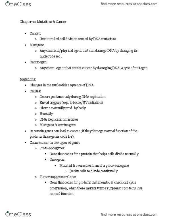 BIO 101 Chapter Notes - Chapter 10: Brca1, P53, Genetic Counseling thumbnail