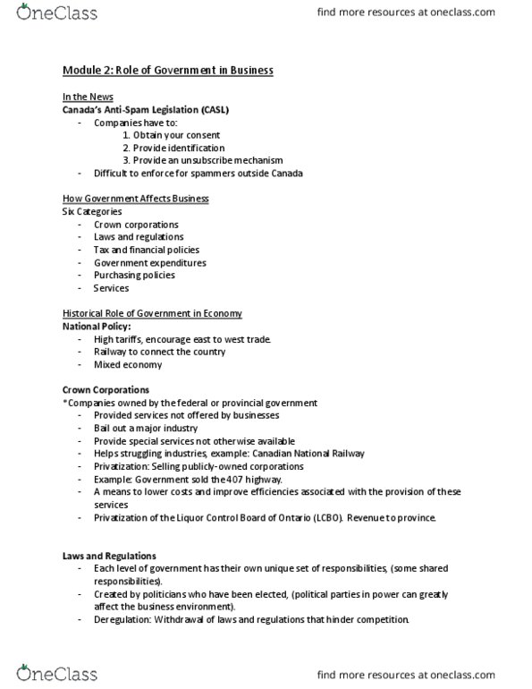 ARBUS101 Lecture Notes - Lecture 2: Money Supply, Canadian National Railway, Liquor Control Board Of Ontario thumbnail