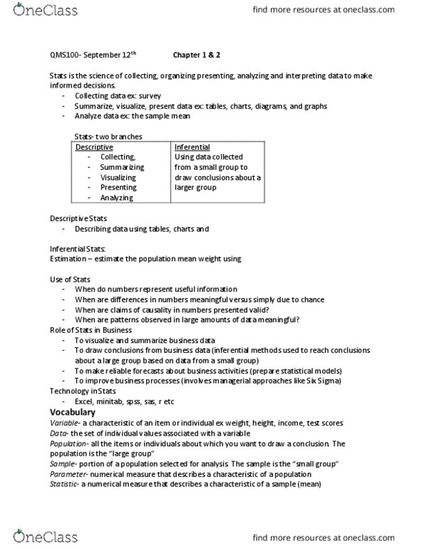 QMS 102 Lecture Notes - Lecture 1: Six Sigma, Minitab, Cervix thumbnail