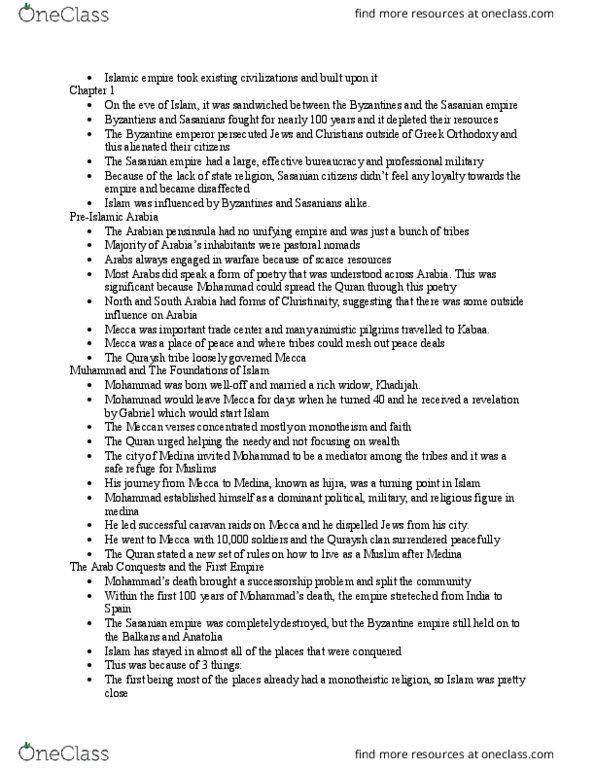 HIST 46 Chapter Notes - Chapter 1: Ummah, Abbasid Caliphate, Muawiyah I thumbnail