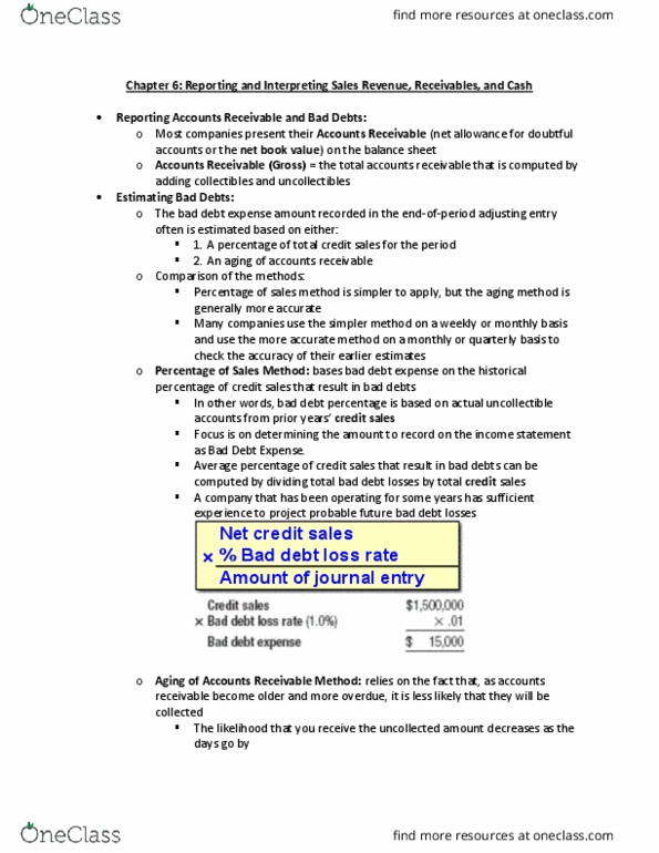 ACCT20100 Chapter Notes - Chapter 6: Financial Statement, Accounts Receivable, Income Statement thumbnail