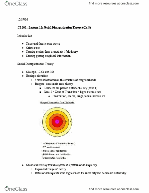CJ 300 Lecture Notes - Lecture 12: Neighborhood Watch, Broken Windows Theory, Social Disorganization Theory thumbnail