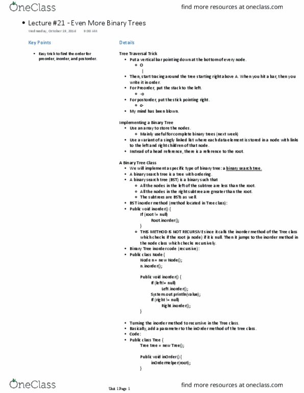 CSE 214 Lecture Notes - Lecture 21: Binary Logarithm, Binary Search Tree, Linked List thumbnail