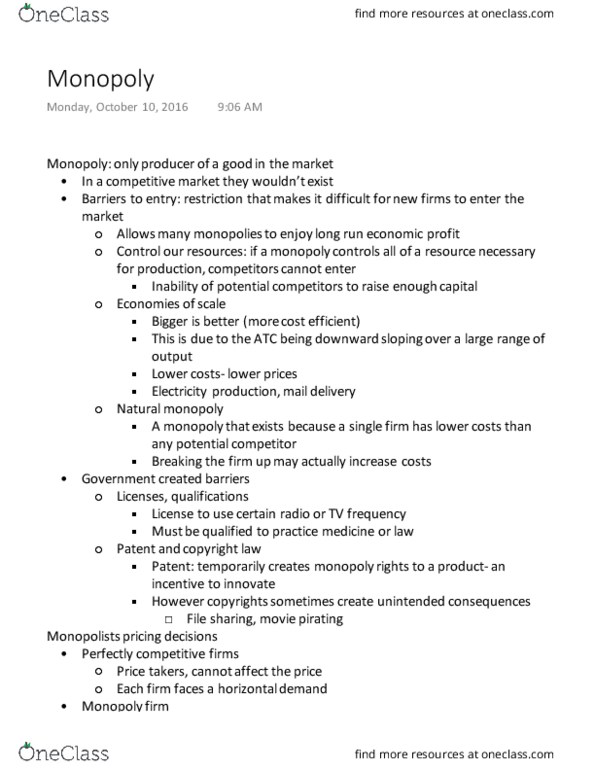 ECON-2000 Chapter Notes - Chapter 10: Market Failure, Deadweight Loss, Rent-Seeking thumbnail