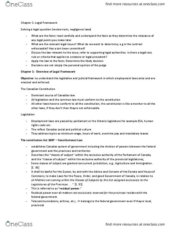 LAW 529 Lecture Notes - Lecture 1: Canada Pension Plan, Precedent, Wrongful Dismissal thumbnail