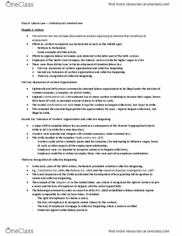 LAW 529 Lecture Notes - Lecture 8: Canada Labour Code, Bargaining Unit, North West Company thumbnail