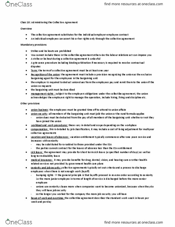 LAW 529 Lecture Notes - Lecture 9: Bargaining Unit, Rand Formula thumbnail