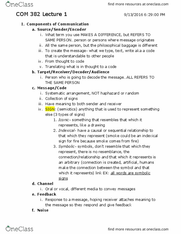 COM 382 Lecture Notes - Lecture 1: Nonverbal Communication, Eye Contact, Facial Expression thumbnail