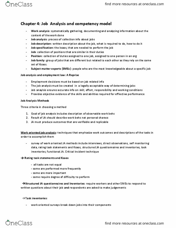 MHR 623 Lecture Notes - Lecture 4: Paq, Critical Incident Technique, Job Analysis thumbnail