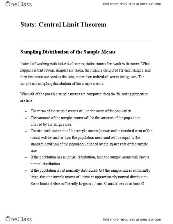 01:960:285 Lecture Notes - Lecture 16: Central Limit Theorem, Standard Deviation, Sampling Distribution thumbnail