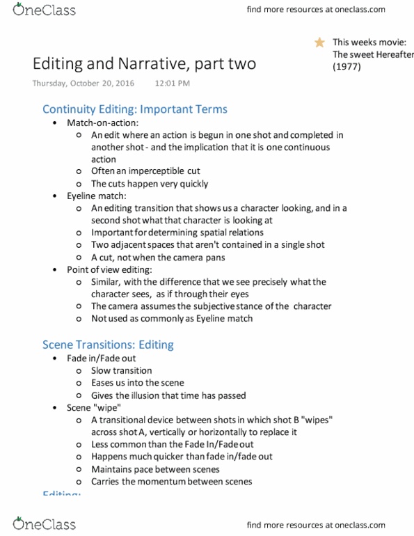 FILM 1F94 Lecture 10: Editing and Narrative, part two thumbnail