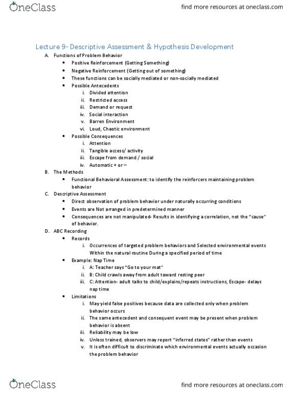 PSY 01316 Lecture 9: Lecture 9- descriptive assessment and hypothesis testing thumbnail