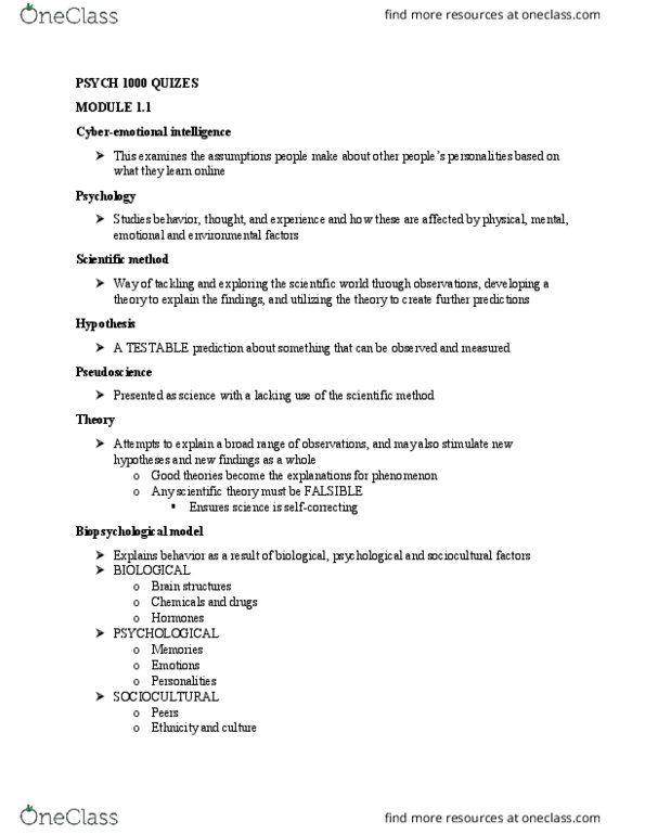 PSYC 1000 Lecture Notes - Lecture 1: Prefrontal Cortex, Thalamus, Trichromacy thumbnail