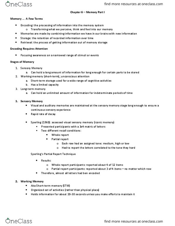 Psychology 2135A/B Lecture Notes - Lecture 8: Mnemonic, Weissenborn, Pierre Trudeau thumbnail