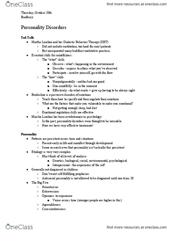 PSY 352 Lecture Notes - Lecture 17: Dysphoria, Narcissism, Binge Eating thumbnail