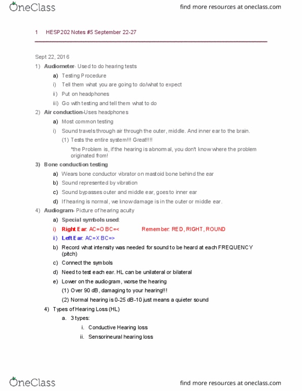 HESP 202 Lecture Notes - Lecture 5: Presbycusis, Audiometry, Aspirin thumbnail