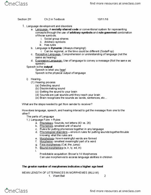 HESP 202 Lecture Notes - Lecture 8: Eye Contact, Pragmatics, Morpheme thumbnail