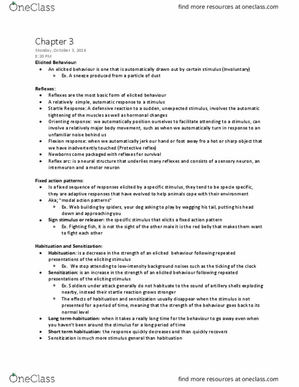 PSY 3103 Chapter Notes - Chapter 3: Classical Conditioning, Electric Shock, Fixed Action Pattern thumbnail