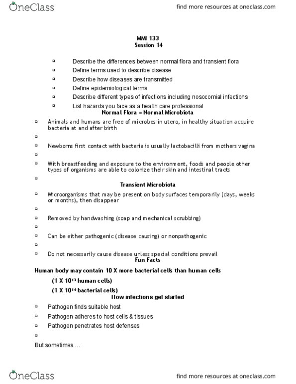 MMI133 Lecture Notes - Lecture 14: Enterococcus, Passive Transport, Neutrophil thumbnail