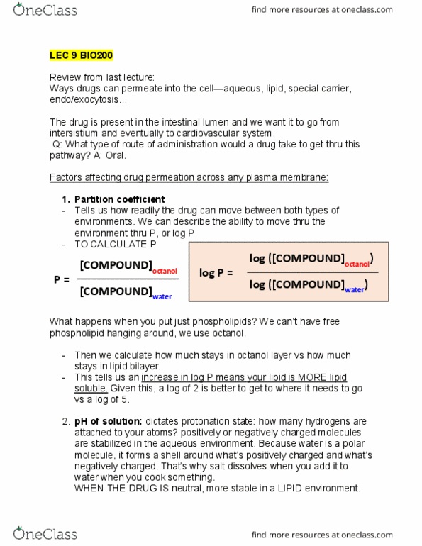 BIO200H5 Lecture Notes - Lecture 9: Aspirin, Asthma, Clearance Rate thumbnail