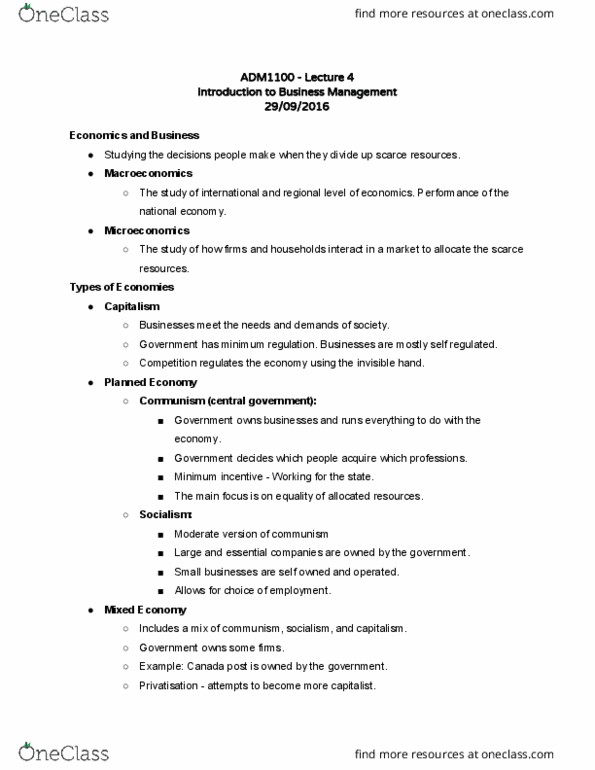 ADM 1100 Lecture Notes - Lecture 4: Quantitative Easing, Free Trade, Air Canada thumbnail