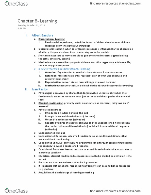 PSYC 111 Lecture Notes - Lecture 8: Little Albert Experiment, Reinforcement, B. F. Skinner thumbnail