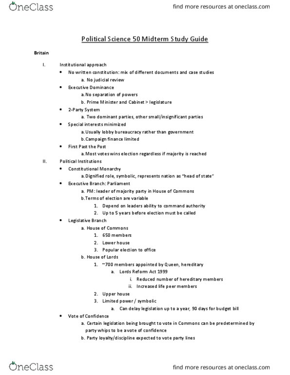 POL SCI 50 Lecture Notes - Lecture 1: Pragmatism, Class Conflict, Thatcherism thumbnail