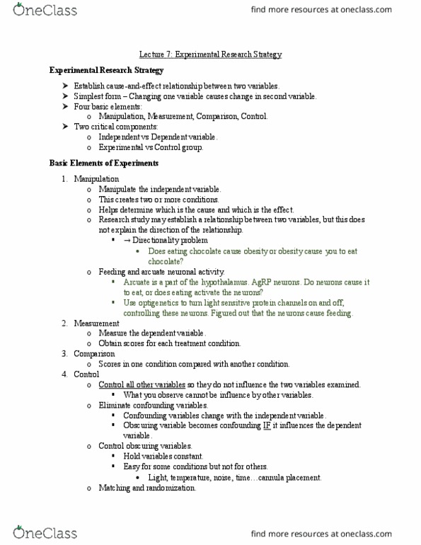 NEUR 2001 Lecture Notes - Lecture 7: Dependent And Independent Variables, Confounding, Repeated Measures Design thumbnail