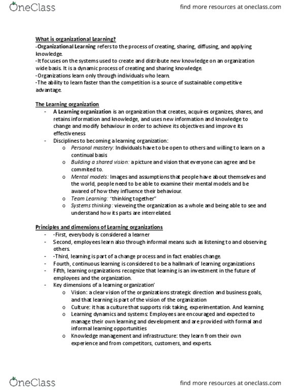 ADMS 3410 Chapter Notes - Chapter 2: Formal Learning, Organizational Learning, Human Capital thumbnail