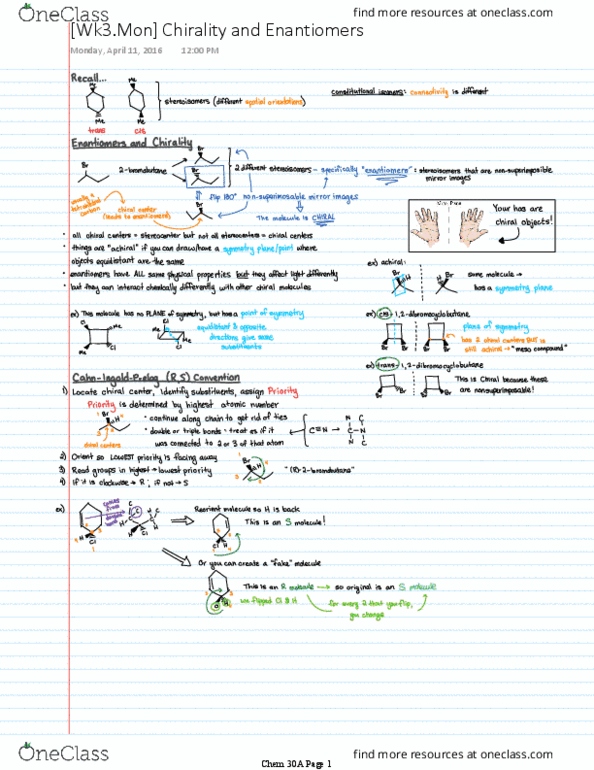 CHEM 30A Lecture Notes - Lecture 7: Enantiomer thumbnail
