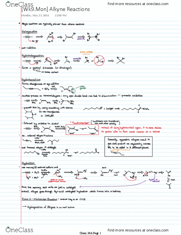 CHEM 30A Lecture 21: [Wk9.Mon] Alkyne Reactions thumbnail
