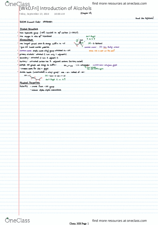 CHEM 30B Lecture 1: [Wk0.Fri] Introduction of Alcohols thumbnail