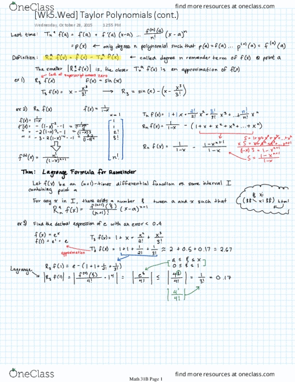 MATH 31B Lecture 5: [Wk5.Wed] Taylor Polynomials as Approximations thumbnail