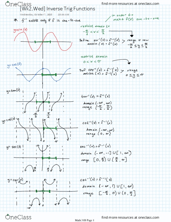 MATH 31B Lecture 2: [Wk2.Wed] Inverse Trig Functions thumbnail