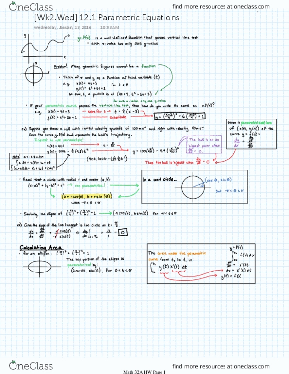 MATH 32A Lecture 2: [Wk2.Wed] 12.1 Parametric Equations thumbnail