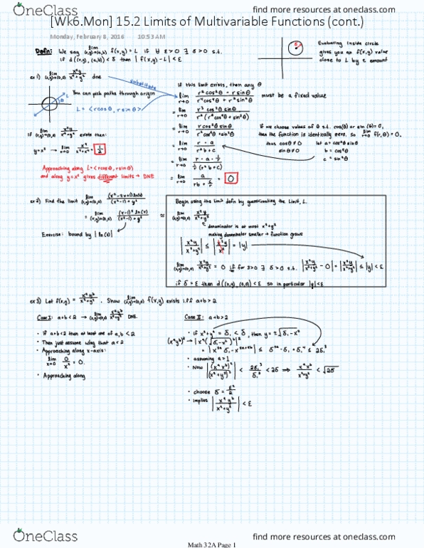 MATH 32A Lecture 6: [Wk6.Mon] 15.2 Limits of Multivariable Functions (cont.) thumbnail