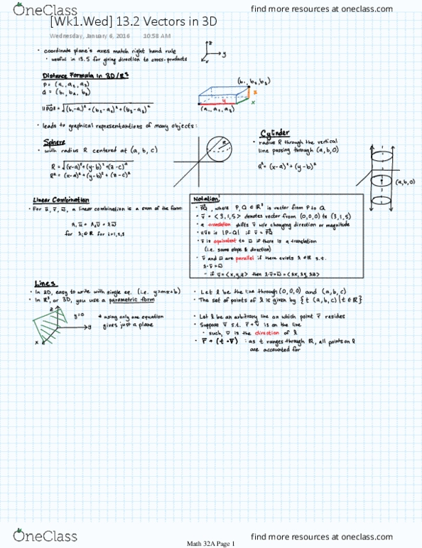MATH 32A Lecture Notes - Lecture 1: Dot Product thumbnail
