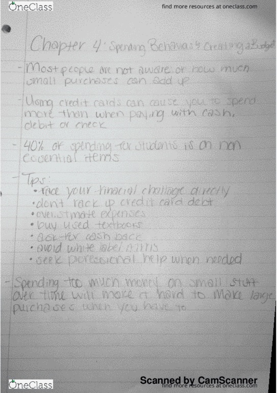 FCS 135 Chapter 4 -5: Finance: Spending Behaviors & Creating a Budget & Depository Institutions thumbnail